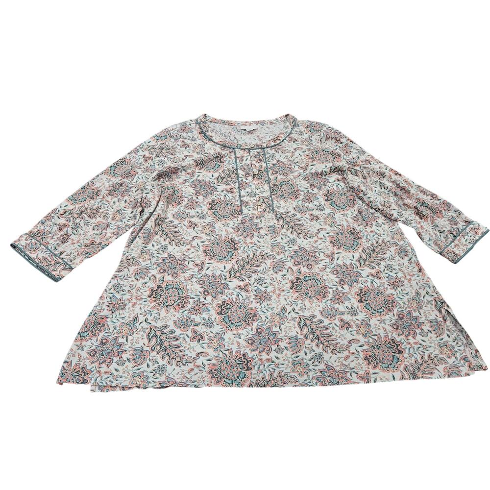 J. Jill XL Floral Paisley Tunic Top Mother of Pearl Buttons Boho Cottagecore